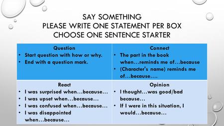 Question Start question with how or why. End with a question mark.