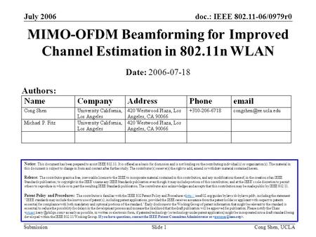 MIMO-OFDM Beamforming for Improved Channel Estimation in n WLAN