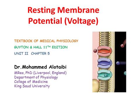 Resting Membrane Potential (Voltage) Dr.Mohammed Alotaibi MRes, PhD (Liverpool, England) Department of Physiology College of Medicine King Saud University.