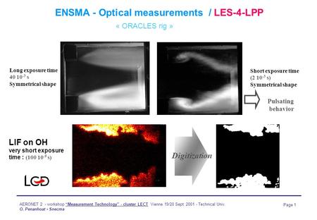 AERONET 2 - workshop “Measurement Technology” - cluster LECT Vienne 19/20 Sept. 2001 - Technical Univ. O. Penanhoat - Snecma Page 1 ENSMA - Optical measurements.