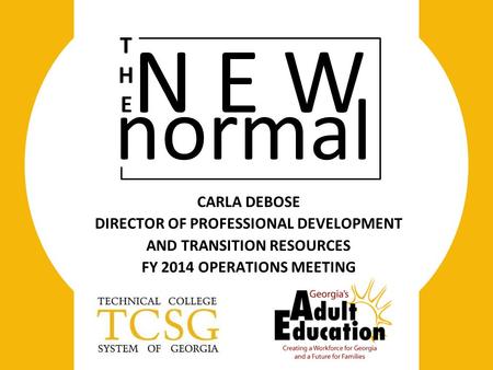 CARLA DEBOSE DIRECTOR OF PROFESSIONAL DEVELOPMENT AND TRANSITION RESOURCES FY 2014 OPERATIONS MEETING THETHE N E W normal.