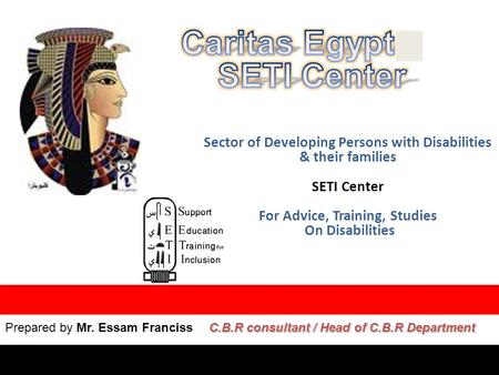 Sector of Developing Persons with Disabilities & their families SETI Center For Advice, Training, Studies On Disabilities Prepared by Mr. Essam Franciss.