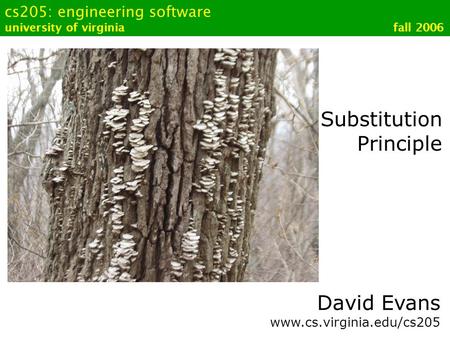 Cs205: engineering software university of virginia fall 2006 David Evans www.cs.virginia.edu/cs205 Substitution Principle.