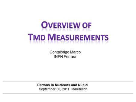 Contalbrigo Marco INFN Ferrara Partons in Nucleons and Nuclei September 30, 2011 Marrakech.