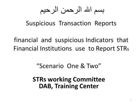 “Scenario One & Two” STRs working Committee DAB, Training Center