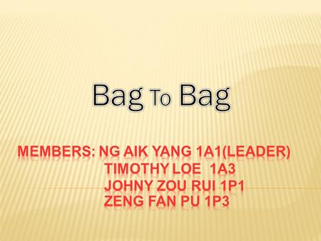  Students waste time trying to fit their books and files into their bag  Some bags are too bulky to carry around  Students might lose things if they.