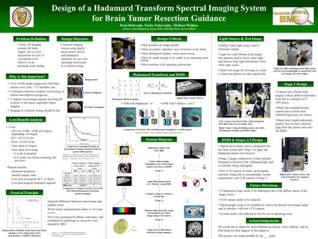 Design of a Hadamard Transform Spectral Imaging System for Brain Tumor Resection Guidance Paul Holcomb, Tasha Nalywajko, Melissa Walden Advisors: Anita.