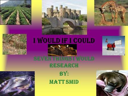 I would if I could Seven things I would research By: Matt Smid.