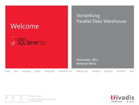 2012 © Trivadis BASEL BERN LAUSANNE ZÜRICH DÜSSELDORF FRANKFURT A.M. FREIBURG I.BR. HAMBURG MÜNCHEN STUTTGART WIEN Welcome November 2012 Vorstellung Parallel.