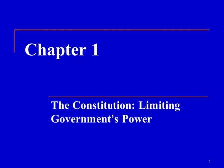 1 Chapter 1 The Constitution: Limiting Government’s Power.