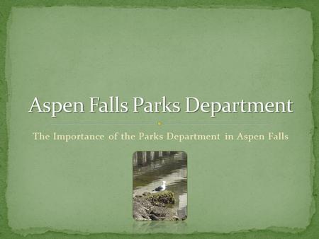 The Importance of the Parks Department in Aspen Falls.