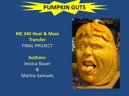 PUMPKIN GUTS ME 340 Heat & Mass Transfer FINAL PROJECT Authors: Jessica Bauer & Marina Samuels.