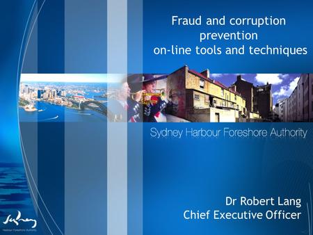 Fraud and corruption prevention on-line tools and techniques Dr Robert Lang Chief Executive Officer.