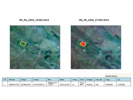 WGS84-Datum NO DivisionRangeSectionBeatBlockCompClassChangeArea_HaLongLat 1PRODUTTURMUDDANURPULIVENDULA DORIGALLU _WESTLINGALA RF48 OF to MDFPositive2.9578.08228014.483240.