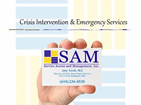 Amy Groh, MA Director of Crisis Intervention Services 19 N. 6 th Street. Reading, PA 19601 (610) 236-0530 Crisis Intervention & Emergency Services.