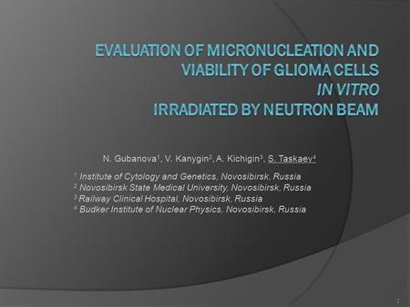 N. Gubanova 1, V. Kanygin 2, A. Kichigin 3, S. Taskaev 4 1 Institute of Cytology and Genetics, Novosibirsk, Russia 2 Novosibirsk State Medical University,