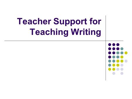 Teacher Support for Teaching Writing. Modeled Writing Teacher writes in front of the children and “thinks out loud” as the writing is formed The teacher.