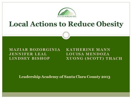 Local Actions to Reduce Obesity Leadership Academy of Santa Clara County 2013.