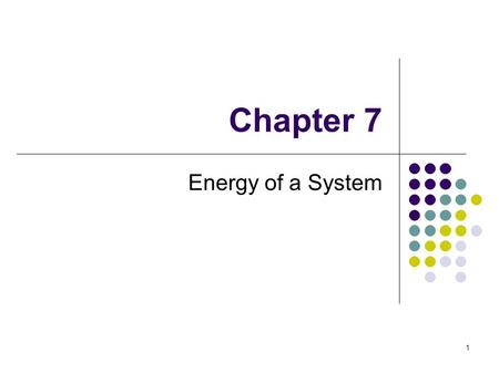 Chapter 7 Energy of a System.