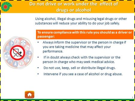 1 Always inform the supervisor or the person in charge if you are taking medicine that may affect your performance. If in doubt always check with the supervisor.