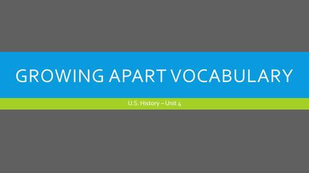 GROWING APART VOCABULARY U.S. History – Unit 4. NORTHWEST ORDINANCE OF 1787 Legislative act passed by Congress that set up guidelines for the admission.