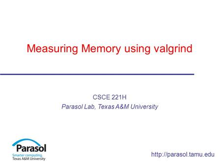 Measuring Memory using valgrind CSCE 221H Parasol Lab, Texas A&M University.