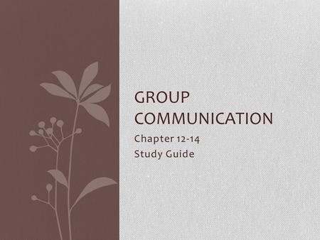 Chapter 12-14 Study Guide GROUP COMMUNICATION. Chapter 12 1. What are the 4 steps in the problem solving process? Describe and understand the problem.