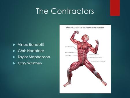 The Contractors  Vince Bendotti  Chris Hoepfner  Taylor Stephenson  Cory Worthey.