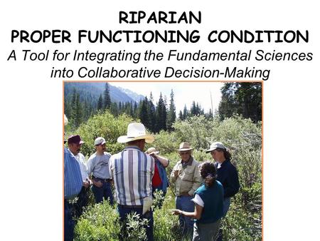 RIPARIAN PROPER FUNCTIONING CONDITION A Tool for Integrating the Fundamental Sciences into Collaborative Decision-Making.