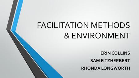 FACILITATION METHODS & ENVIRONMENT ERIN COLLINS SAM FITZHERBERT RHONDA LONGWORTH.