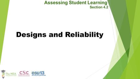 Designs and Reliability Assessing Student Learning Section 4.2.