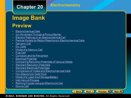 Electrochemistry Chapter 20 Preview Image Bank Electrochemical Cells Ion Movement Through a Porous Barrier Electron Pathway in an Electrochemical Cell.