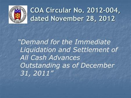 COA Circular No , dated November 28, 2012