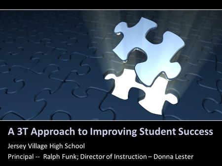 A 3T Approach to Improving Student Success Jersey Village High School Principal -- Ralph Funk; Director of Instruction – Donna Lester.