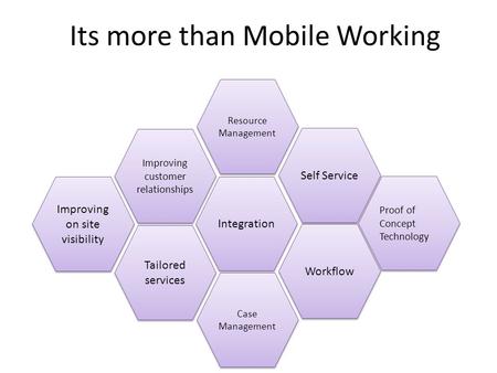 Improving on site visibility Tailored services Improving customer relationships Case Management Resource Management Workflow Integration Proof of Concept.