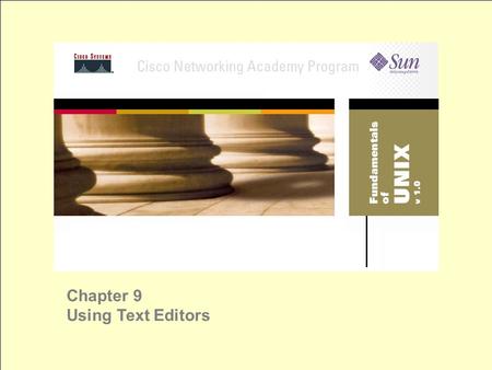 Chapter 9 Using Text Editors. vi Editor visual Editor, ASCII text editor, no formatting capabilities almost as powerful as MS Word, has 26 clipboards.