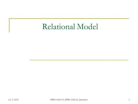 12/2/2015CPSC-4360-01, CPSC-5360-01, Lecture 41 Relational Model.