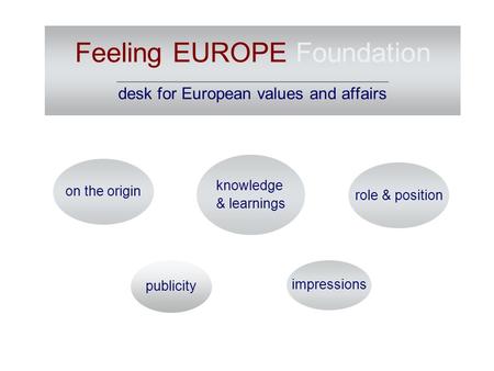 Feeling EUROPE Foundation ________________________________________ desk for European values and affairs publicity impressions on the origin role & position.