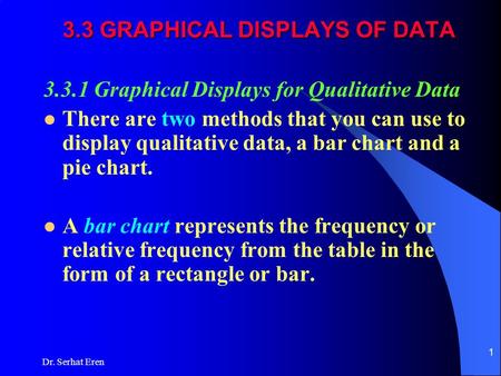 Dr. Serhat Eren 1 3.3 GRAPHICAL DISPLAYS OF DATA 3.3.1 Graphical Displays for Qualitative Data There are two methods that you can use to display qualitative.