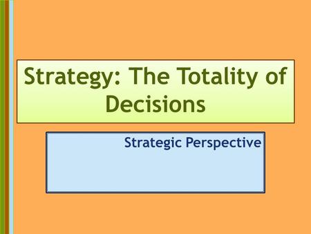 15-1 Strategy: The Totality of Decisions Strategic Perspective.