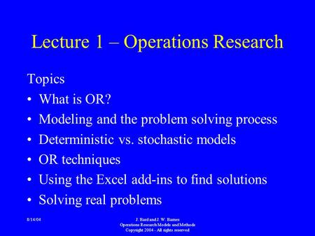 Lecture 1 – Operations Research