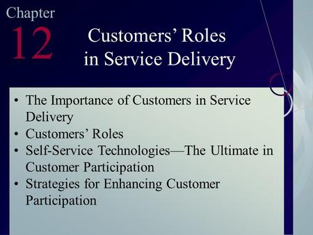 McGraw-Hill/Irwin ©2003. The McGraw-Hill Companies. All Rights Reserved Chapter 12 Customers’ Roles in Service Delivery The Importance of Customers in.