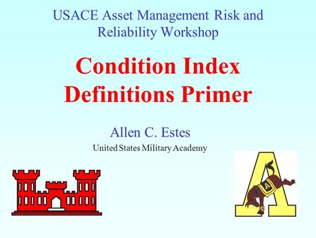 USACE Asset Management Risk and Reliability Workshop Condition Index Definitions Primer Allen C. Estes United States Military Academy.