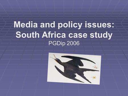 Media and policy issues: South Africa case study PGDip 2006.