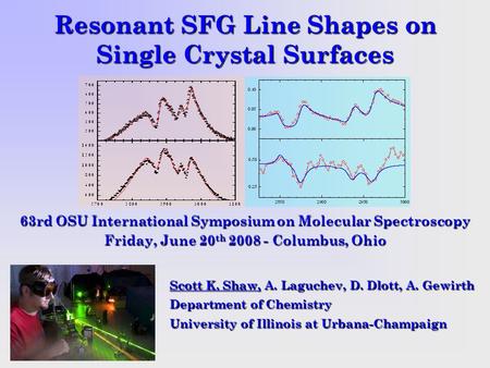 Resonant SFG Line Shapes on Single Crystal Surfaces Scott K. Shaw, A. Laguchev, D. Dlott, A. Gewirth Department of Chemistry University of Illinois at.