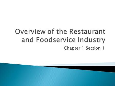 Chapter 1 Section 1.  This industry has annual sales of over $550 billion dollars  There are more than 945,000 restaurants in the United States  This.