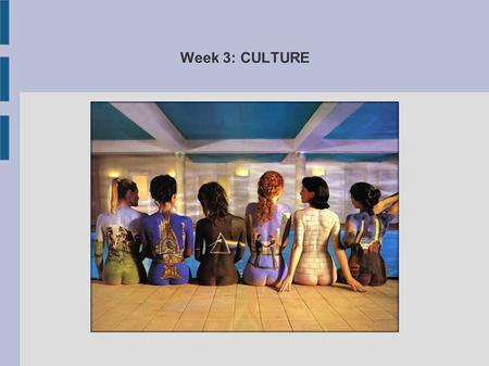 Week 3: CULTURE. Culture is the ways of thinking, the ways of acting, and the material objects that together form a people's way of life. It includes.