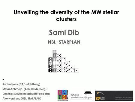 Sami Dib NBI, STARPLAN Unveiling the diversity of the MW stellar clusters + Sacha Hony (ITA/Heidelberg) Stefan Schmeja (ARI/ Heidelberg) Dimitrios Gouliermis.