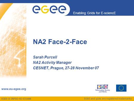 EGEE-II INFSO-RI-031688 Enabling Grids for E-sciencE www.eu-egee.org EGEE and gLite are registered trademarks NA2 Face-2-Face Sarah Purcell NA2 Activity.