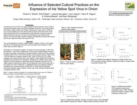 Influence of Selected Cultural Practices on the Expression of Iris Yellow Spot Virus in Onion Clinton C. Shock 1, Erik Feibert 1, Lamont Saunders 1, Lynn.